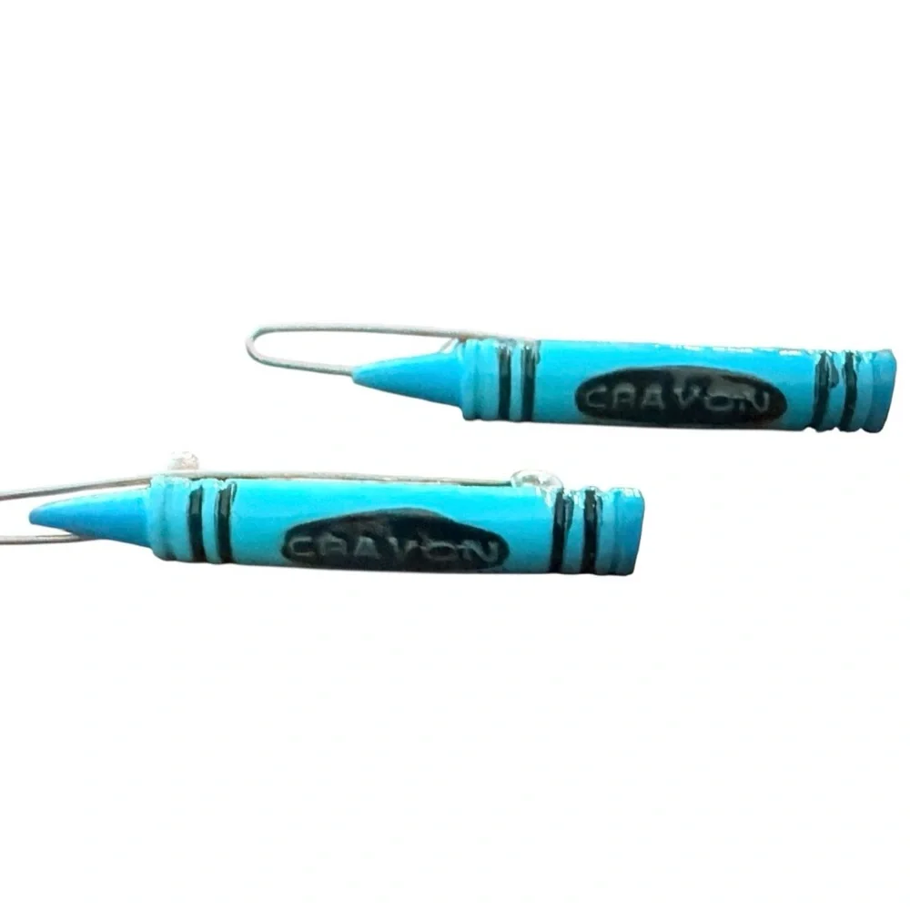 1970s Vintage Blue Crayon Metal Barrettes Hair Clips, Deadstock, 2” Long